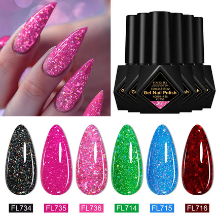 6pcs 10ml Gel Nail Polish Set Red Sparkling Glitter Semi Permanent Soak Off UV Gel Varnish For Christmas Nails Nail Supplies DIY