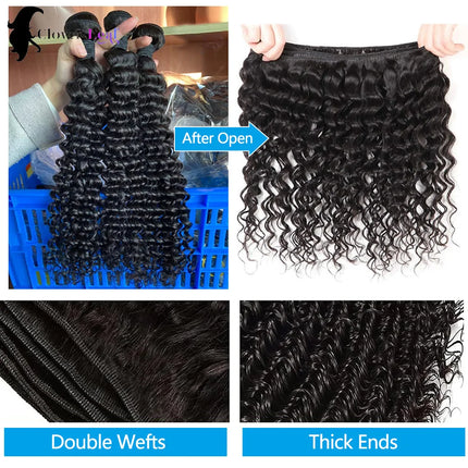 12A Deep Wave Bundles Human Hair Brazilian Remy 30 32 Inch Raw Curly Hair Bundles 100% Human Hair Extensions 3/4 PCS Double Weft Wet Human Hair Bundles Thick Full Ends Soft Bouncy Hair For Women Salon Grade Long Lasting Luxur
