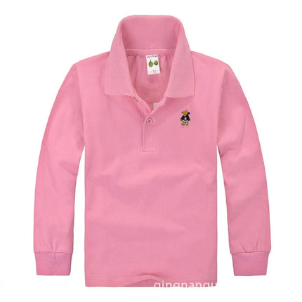 Classic Children's Long Sleeve Polo Shirt Pure Cotton T-Shirt Children Collar Top Baby Girls Base Layer Shirt Teenage Boys tops