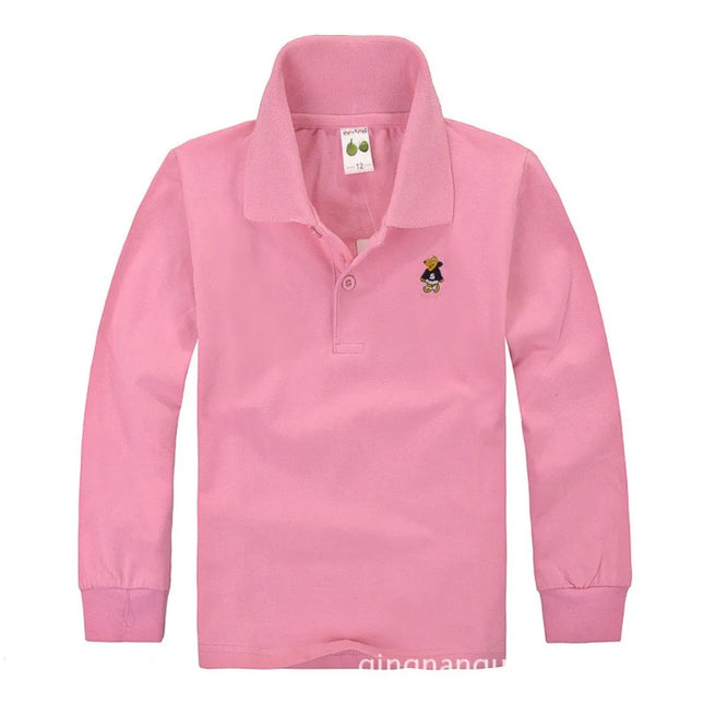 Classic Children's Long Sleeve Polo Shirt Pure Cotton T-Shirt Children Collar Top Baby Girls Base Layer Shirt Teenage Boys tops