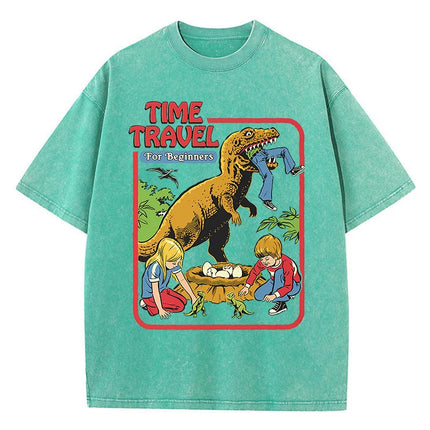 Stealing Dinosaur Baby Caught Washed Retro Men's T-Shirts Cotton Casual Short Sleeve Fashion Breathable Loose Oversized T-Shirt