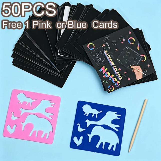 50/100 Rainbow Scratch Art Notes - Magic Scratch Paper Note Cards Handmade DIY Party Favors Suitable for Birthday, Halloween, Christmas Stocking Stuffers, Gift Boxes, Thanksgiving, and New Year Gifts