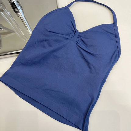 Longline Strappy Gym Top Custom Logo Backless Gym Clothes Women Scrunch Built-in Bra With Removable Cups Yoga Tank Tops