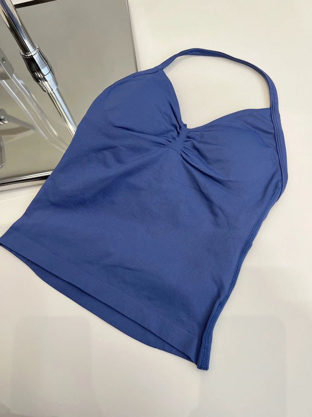 Longline Strappy Gym Top Custom Logo Backless Gym Clothes Women Scrunch Built-in Bra With Removable Cups Yoga Tank Tops