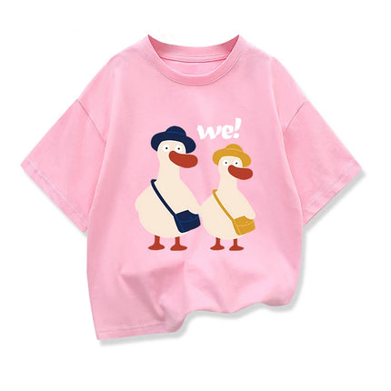Two Ducks Original Design Summer Children Clothing Kids Short Sleeve t shirts Boys Girls Casual Loose Tee Pure Cotton Tops
