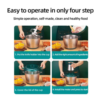 3L Portable Household Meat Mincer Grinder Vegetable Food Processor Chopper Kitchen Multifunction Stainless Steel Slicer Machine