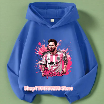 Messi Printed Children's Hooded Hoodie Plus Velvet Sweatshirt Casual Sportswear Pullover Black Top Boy and Girl Kid Baby Clothes