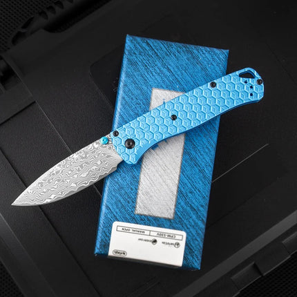 High quality CNC T6061 handle damascus steel 535 folding knife outdoor camping folding knife  Suitable for Survival Hiking tools
