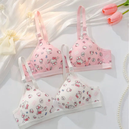 Sanrio Hello Kitty Underwear Kawaii Cartoon Girls Sexy Bra No Wire Push Up Underwear Woman Sports Shockproof Bra Pants