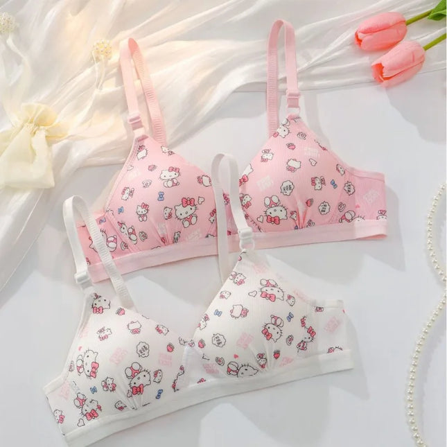 Sanrio Hello Kitty Underwear Kawaii Cartoon Girls Sexy Bra No Wire Push Up Underwear Woman Sports Shockproof Bra Pants