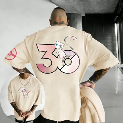Pokemon  30th Anniversary Mew Co Branded T-shirt Summer Men's and Women's Loose Casual Hip Hop Versatile Short Sleeve Top