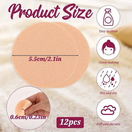 12pcs Round Makeup Sponges for Foundation Application - Lightweight Hydrophilic Polyurethane Foam Puffs
