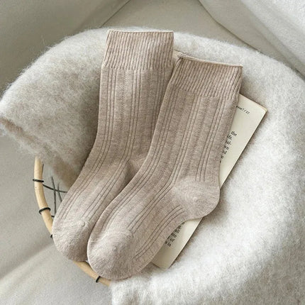 1/6pairs Cashmere Wool Socks Women's Winter Thicken Warm Black White Pack Set Thermal Japanese Fashion Solid Color