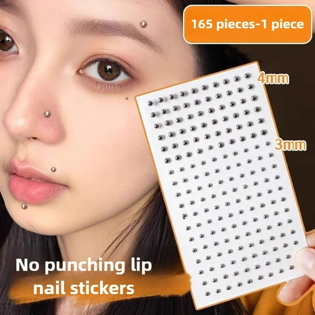 165pcs Non Piercing Lip Nails Sticker Selfadhesive Waterproof Reusable Fake Lip Nail Eyebrow Nose Ring Body Belly Button Jewelry