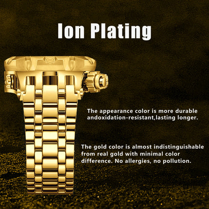 YaLaLuSi Men's Multifunctional Luxury Watch, Gold Strap with Atmospheric Dial, Fashionable and Practical Gift Box