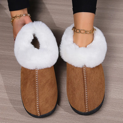 Fur Ankle Fluffy Slippers Women 2024 Winter Warm Plush Indoor Home Slippers Woman Faux Suede Closed Toe Soft Sole House Shoes