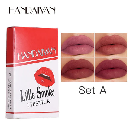 4PCS Matte Lipstick Set Long Lasting Velvet Lip Glaze Nude Lip Tint Makeup Cosmetic Cigarette Lip Stick Waterproof Non Transfer