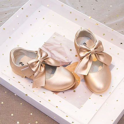 Girls Leather Shoes with Big Bow-knot Princess Sweet Classic Fashion Children Party Shoes White for Wedding Soft Anti-slippery