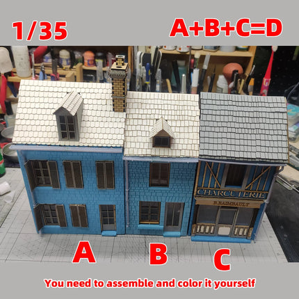 Assembly Architectural Miniature Europe Building House Shop Home Multi-storey Residential Cafe Diorama Scale Model Kit 1/35