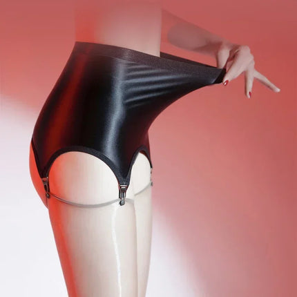 Sexy Luxury Women Garter Belt Glossy Satin Mini Skirt Metal Clips Suspender for OL Ootd Pole Dancer Sm Game Fashion Bdsm Sex Fun
