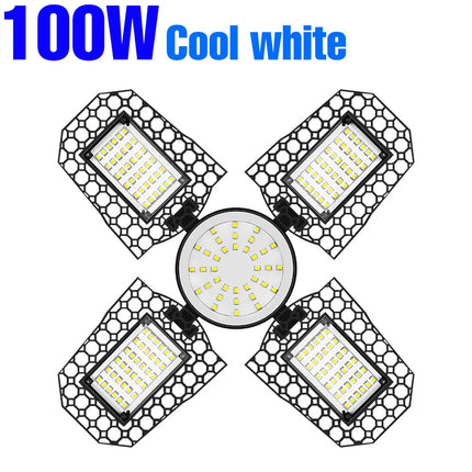 E27 220V LED Garage Light Bulb Fan Blade Foldable Deformable Ceiling Lamp 110V Home Workshop Lighting 40W 60W 80W 100W 150W 200W