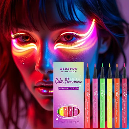6pc Matte Eyeliner Stick Pack,Fluorescent Eyeliner Pencil Set,Waterproof Vibrant Color Glow Neon Makeup Pens for Bold Eye Makeup