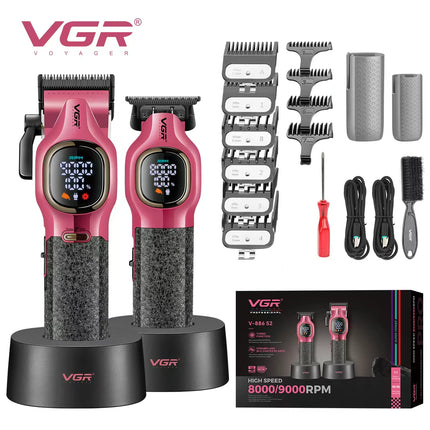VGR V-886 S2 new high-end hair clipper two-piece set alloy blade hair trimmer metal body 9000 RPM oil head carving push shear