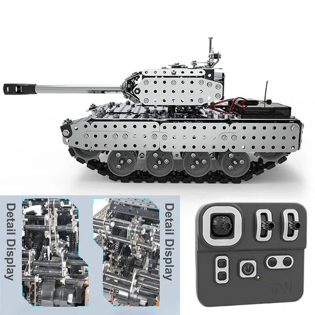 Metal building block tank assembly alloy excavator robot with power system remote control toy