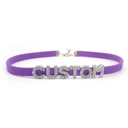 Rhinestone Letter DADDY QUEEN Personalized Custom Name Necklace for Women Fashion Leather Choker Collar DIY Cosplay Jewelry Gift