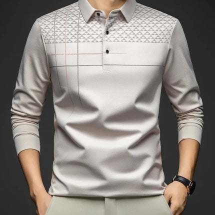 Formal Polo Tshirts Men Graphic Design Long Sleeve Shirt Collar Office Work Polo Tops Man Clothing