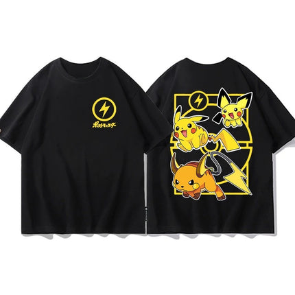 2026 Summer Pokemon Charizard Evolution Double Sided Print T-Shirt 100% Cotton Oversized Couple & Family Tee for Travel & Sports