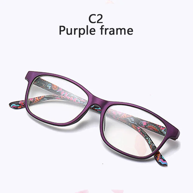 Square Plastic Hinge Floral Printed Anti Blue Light Reading Glasses Women Presbyopic Glasses with Cases +0.5 +0.75 to 4.0