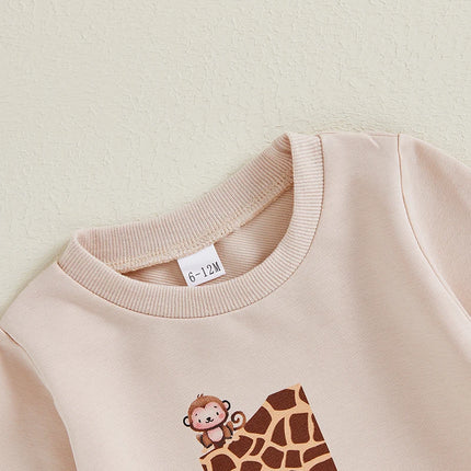 Baby Boy First Birthday Outfit Animal Print Long Sleeve Sweatshirt Elastic Waist Pants 2 Piece Set for Fall