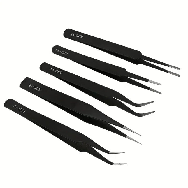 Precision ESD anti-static tweezers set -6-pc durable stainless steel tool for electronic repair and process modeling, bending&St