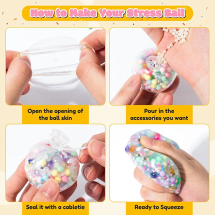 1373Pcs Diy Stress Ball Making Kit Assemble Squishy Sensory Filler Beads Stress Ball Craft for Back To School Party Game