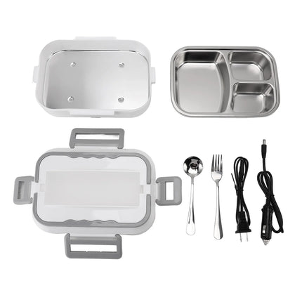 Electric Lunch Box 40W 1.2L 304 Stainless Steel Fast Heating Food Box Portable Lunch Warmer with Fork Spoon for Car Truck Office