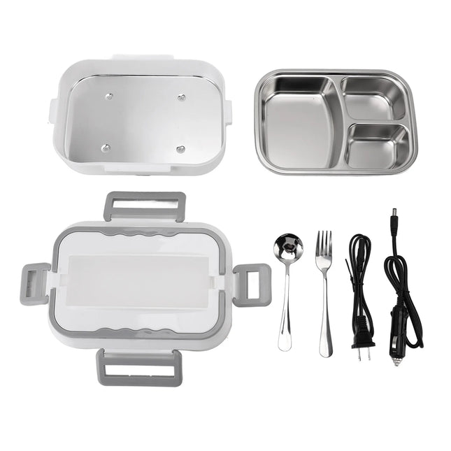 Electric Lunch Box 40W 1.2L 304 Stainless Steel Fast Heating Food Box Portable Lunch Warmer with Fork Spoon for Car Truck Office