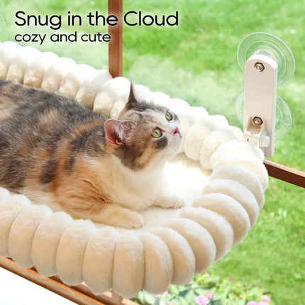 Foldable Cat Window Perch -with 4-Sided Bolster, Metal Frame - Window Hammock for Large Cats and Kittens