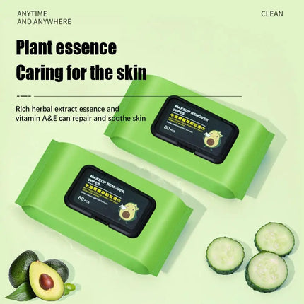 12/80 PCS Avocado Scented Makeup Removing Wipes - Deep Cleansing, Travel-Friendly, Single-Use