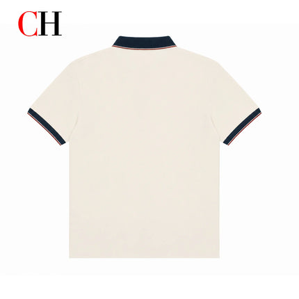 CH Men Multi Stripe Placket Short Sleeve Polo Shirt Tiny Red Embroidery Left Chest Old Money Quiet Luxury Coastal Vacation Wear