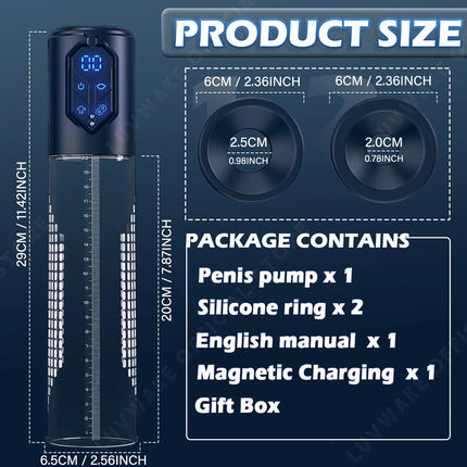 IPX7 Waterproof Electric Penis Pump for Enlargement Man Vacuum Pump Enlargement Extend Pump 4 Suction Levels 2 Silicone Sleeves
