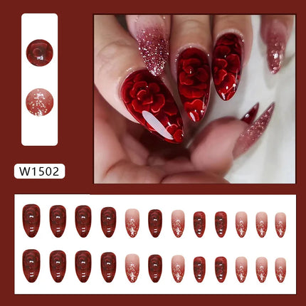 Fresh Flower 24 Pcs Press on Nails Pink Nail polish Glossy Artificial Finger Manicure Reusable False Nails for Women