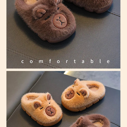 Kids Winter Warm Cotton Slippers Cute Capybara Slip-On Shoes for Boys & Girls Soft Non-Slip Soles Lightweight Easy Wear Closure
