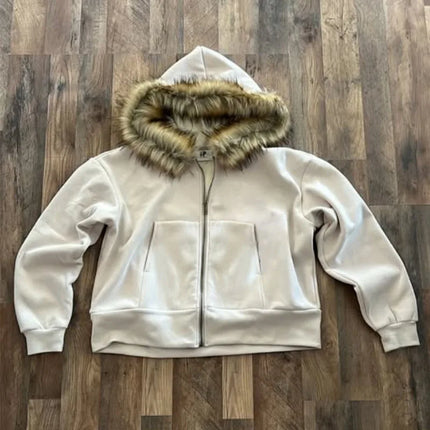 Europese en Amerikaanse stijl cross-border jack met gedrukte letters en ruwe randen casual los sweatshirt met capuchon Harajuku
