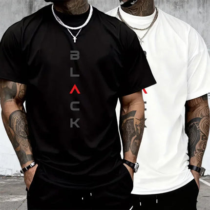Cotton Mens T-shirt Printing Casual Short Sleeve Outdoors Sports Jogging Loose Tees Daily Black White Fashion Street T-shirt