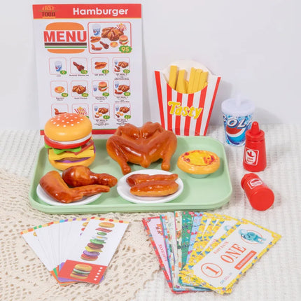 Kids' Pretend Play Fast Food Set - Realistic Burger & Fried Chicken, Toy Money Transaction & Serving Scene Kit