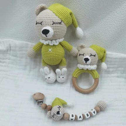 Baby Pacifier Clip Crochet Sheep Handbell Teething Rattle Dummy Chain Boy Girl Unisex Teether Infant Shower Gift