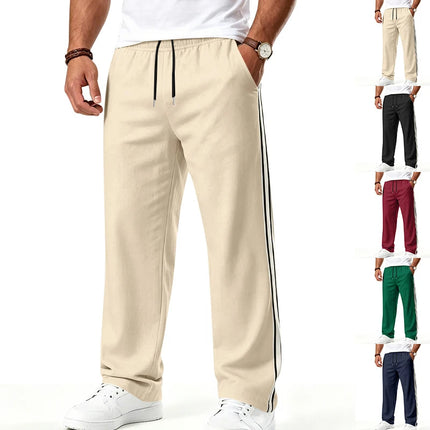 2026 Men's Color Block Webbing Jogger Pants, Drawstring Waist, Loose Straight Leg, Casual Fitness Trousers for EU US Wholesale