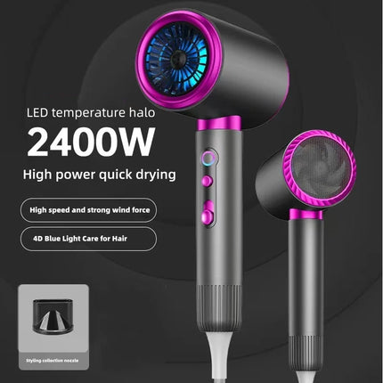 2026 New High-Speed Hair Dryer 2400W High-Power Blue Negative Ion Ultra Quiet Hair Salon Home Hair Dryer US/EU/UK/AU Plug
