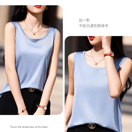 High-End Acetate Fiber Women's Knitted T-shirt with Suspender European Fashion Style Popular Women's Top